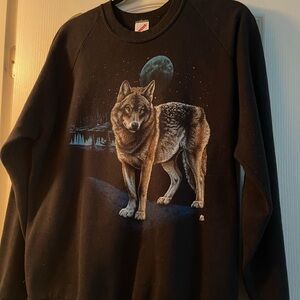 Jerzees Black Wolf Graphic Crewneck Sweater